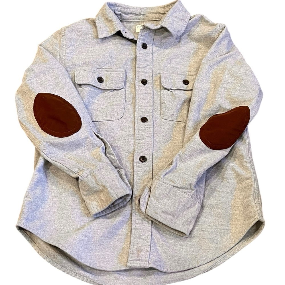 Crewcuts, Light Gray Flannel Collared Shirt with Dark Brown Elbow Patches, Sz 8